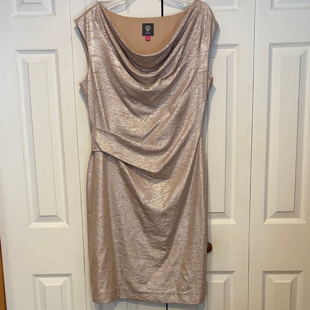 Vince Camuto Metallic Gold Midi Dress